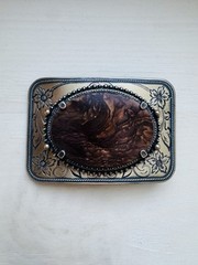 Vintage Belt Buckle Natural Polished Stone Center Quality Piece/ Cowboy Buckle