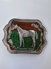Quarter Horse Belt Buckle Brown & Green Enamel Silver Tone Riding Equestrian