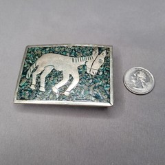 Vintage Donkey Burro Stone Inlay Belt Buckle Mens One Size Green Western Mexico