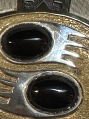 CRUMRINE Gold and Silver Tone Cabochon Onyx Bear Claw Buckle Made in USA