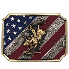 Montana Silversmiths Attitude Patriot Bull Rider Flag Western Belt Buckle