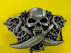 Vampire Teeth Skull Crossed Sword&rsquo;s Cutout Halloween Gothic Biker Belt Buckle