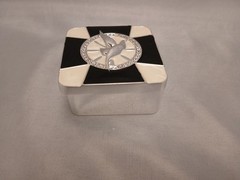 Seagul Tricket Box Enambled Black & White Silvertone Metal