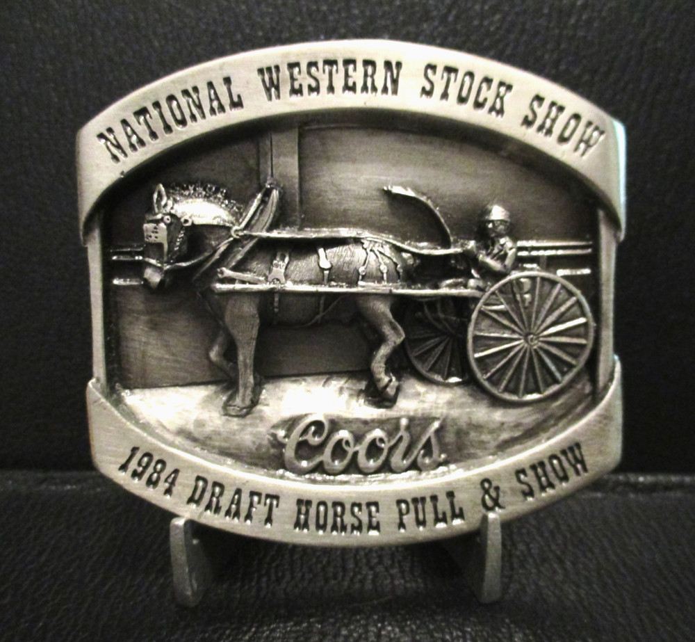 Coors Beer National Western Stock Show Belt Buckle 1984 Draft Horse Pull Show LE