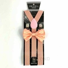 Peach Pink Suspenders and Bowtie Combo Set Adult Teens Formal Prom