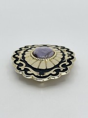 Belt Buckle Lavender Jade Cabochon oval gold tone black enamel background