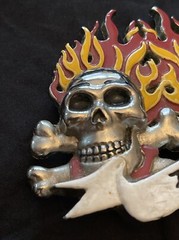 Skulls And Crossbones With Red And Yellow Flames ‘DEATH’ Belt Buckle Biker Goth