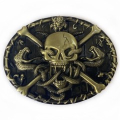 Western Belt Buckle for Men & Women Cowboy Rodeo Vintage Style Skull Snakes Kill