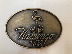 Brass Colored Metal “Flamingo” Hilton Reno 3” Belt Buckle