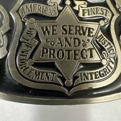 Metal Police Belt Buckle by Buckle Bakery 1988 #1654 Made in USA Serve & Protect