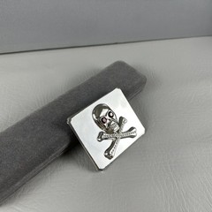 Skull Crossbones Belt Buckle Rhinestone Silver Tone Red Eyes Pirate Goth