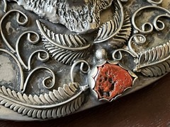 Vintage Sterling Signed Gomez Belt Buckle – Buffalo Turquoise/Coral