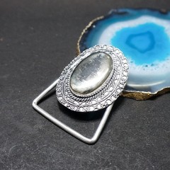 Handcrafted 925 Sterling Silver Natural Pyrite Oval Cabochon Belt Buckle