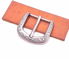30mm Antique Silver Engraved Floral Western Leathercraft 4 Pcs Set Belt Buckle