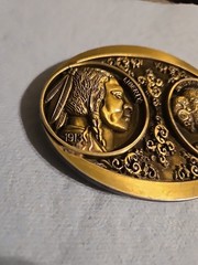 Vintage 5 Cents Buffalo Indian Nickel Western Bronze Plated Metal Belt Buckle