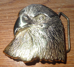 VINTAGE EAGLE HEAD SOLID BRASS BELT BUCKLE BARON 1978 NEW GOLD COLORED