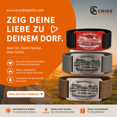 CRIOS Branding Belt Unisex Aluminium Buckle Choose Your Village / Town Aluminium