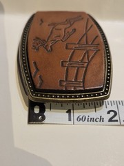 Alumaline Brass And Leather Vintage Belt Buckle Detailed Embossed Jumping Deer
