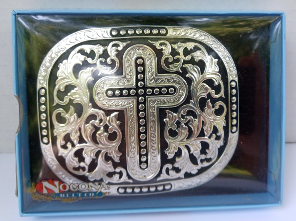 Nocona Belt Co Western Style 3703636 Belt Buckle Silver Tone Cross 4&Prime; x 3.5&Prime; NEW