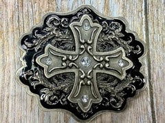 Iron Cross with Rhinestone Religious Gothic Punk Black Silver Color Belt Buckle