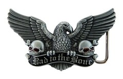 Eagle Skull Belt Buckle Biker Freedom Bad to the Bone Silver Fits 1.5&Prime; Belt
