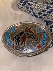 Native American Western Silver Belt Buckle Turquoise Inlay/woven Belt Waist 44”