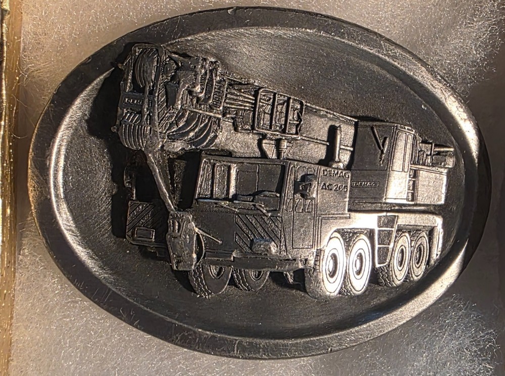 Vintage Metal Belt Buckle, Demag, Crane, Heavy Lifting, Boom Truck, Construction