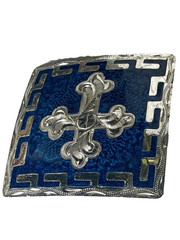 Western Mens Belt Buckle 3.25 x 3 in Southern Cross Cowboy Blue Silver 1.5