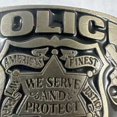 Metal Police Belt Buckle by Buckle Bakery 1988 #1654 Made in USA Serve & Protect