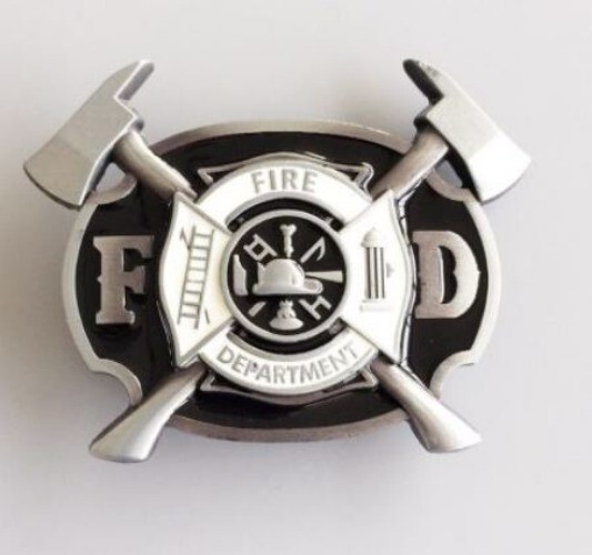 Black & White Fire Department Fire Fighter Belt Buckle Metal BU155