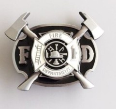 Black & White Fire Department Fire Fighter Belt Buckle Metal BU155