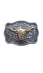 Western Flower Pattern Longhorn Bull Metal Belt Buckle