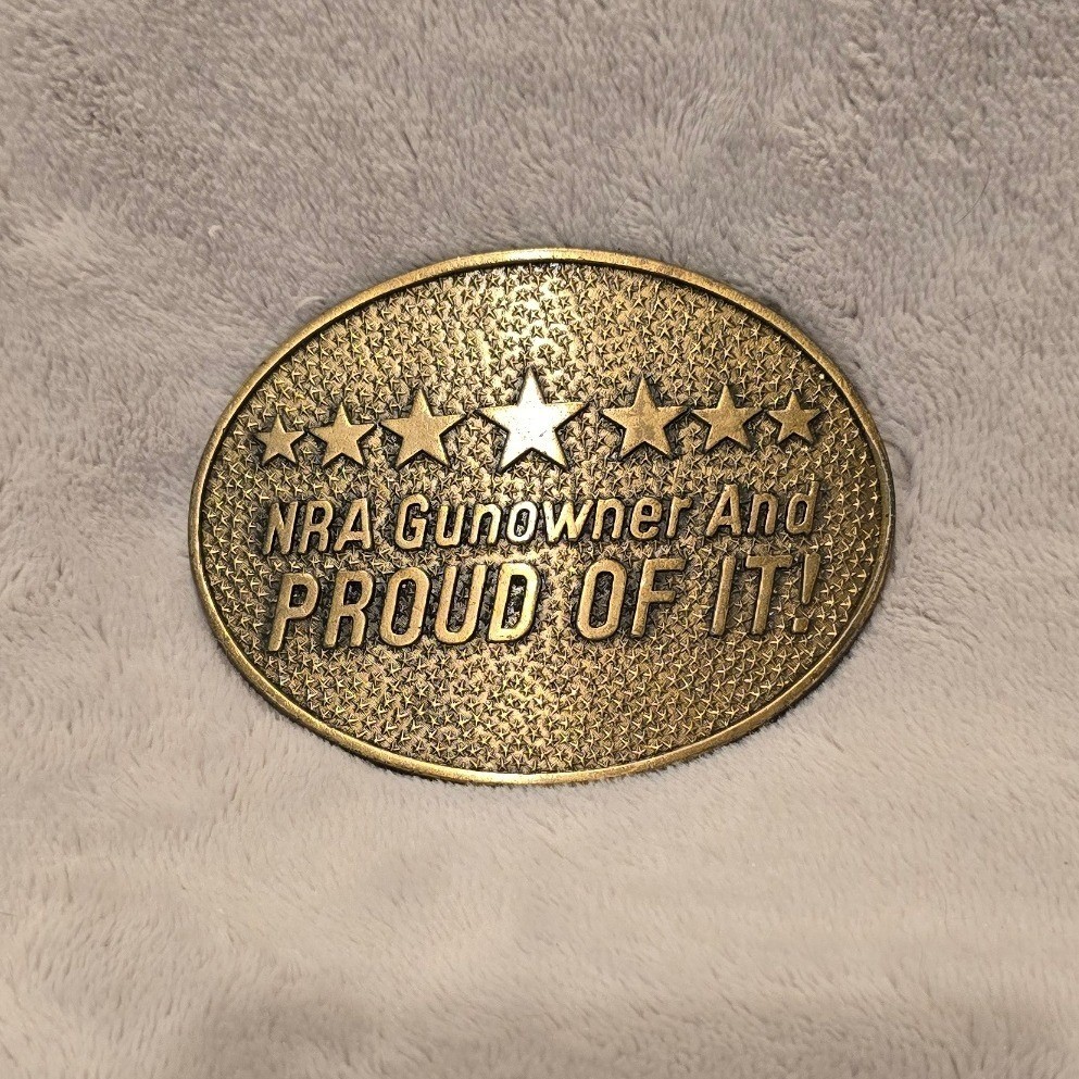 Vintage Norman Foundry NRA Gunowner And Proud Of It Belt Buckle Brass Made n USA