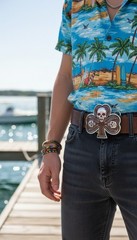 Men Women Silver Fashion Belt Buckle Skull Skeleton Brown Clover Leaf Rock Punk