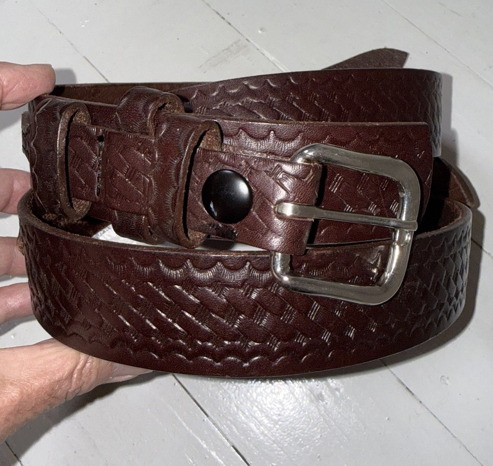 Boston 1.75” Garrison Dark Brown Leather Silver Buckle Belt Made In USA Sz 50