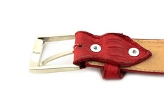 El Presidente Mens Red Cowboy Belt Crocodile Tail Print Leather 34,