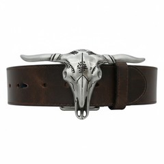 Men Casual Fashion Silver Metal Belt Buckle Long Horn Texas Cow Bull Jeans Pant