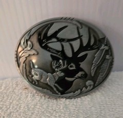 GREY BUCK HEAD Metal Belt Buckle Deer Hunter Theme Mule Deer