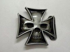 Maltese Iron Cross with Skull Reflective Cutout Gothic Punk Vibe Belt Buckle