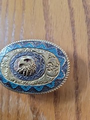Vintage Eagle Belt Buckle Crumrine Mfg Heavy Silver Plate Over Bronze Made USA