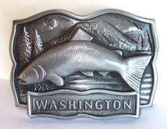 Fishing Belt Buckle Washington Metal Pewter Colored Century Made In Canada
