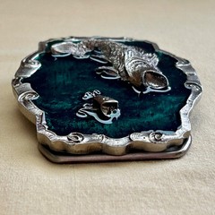 Fish Belt Buckle Green Enamel Metal Largemouth Bass and Lure 2007