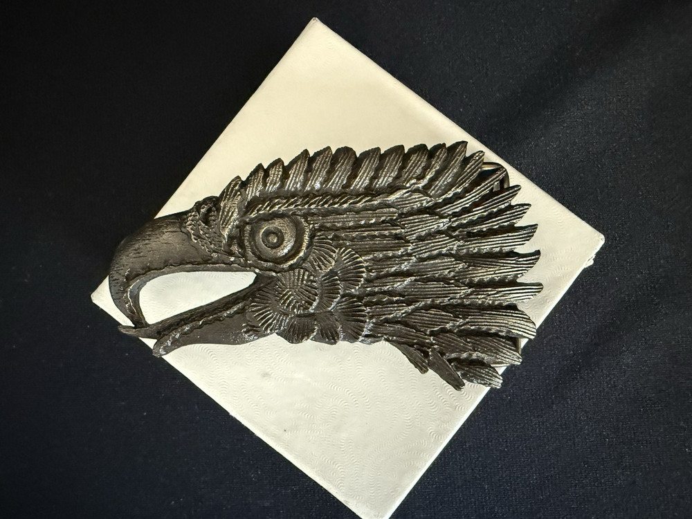 Vintage Indiana Metal Craft Bronze Eagle Head Belt Buckle Signed J R Gray