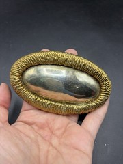 Vintage Two Tone Brass Silver Oval Belt Buckle Modernist Brutalist Western 4”L