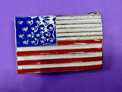 United States American Flag Stars Silver Striped Enamel Patriotic Belt Buckle