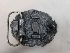 Vintage Biker Flaming Skull Rose Painted Enamel Pewter Belt Buckle 1991 Siskiyou