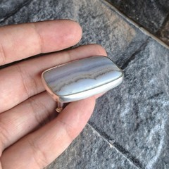 Blue Lace Agate Belt Buckle Silver Plated Natural Stone Western Boho Unisex