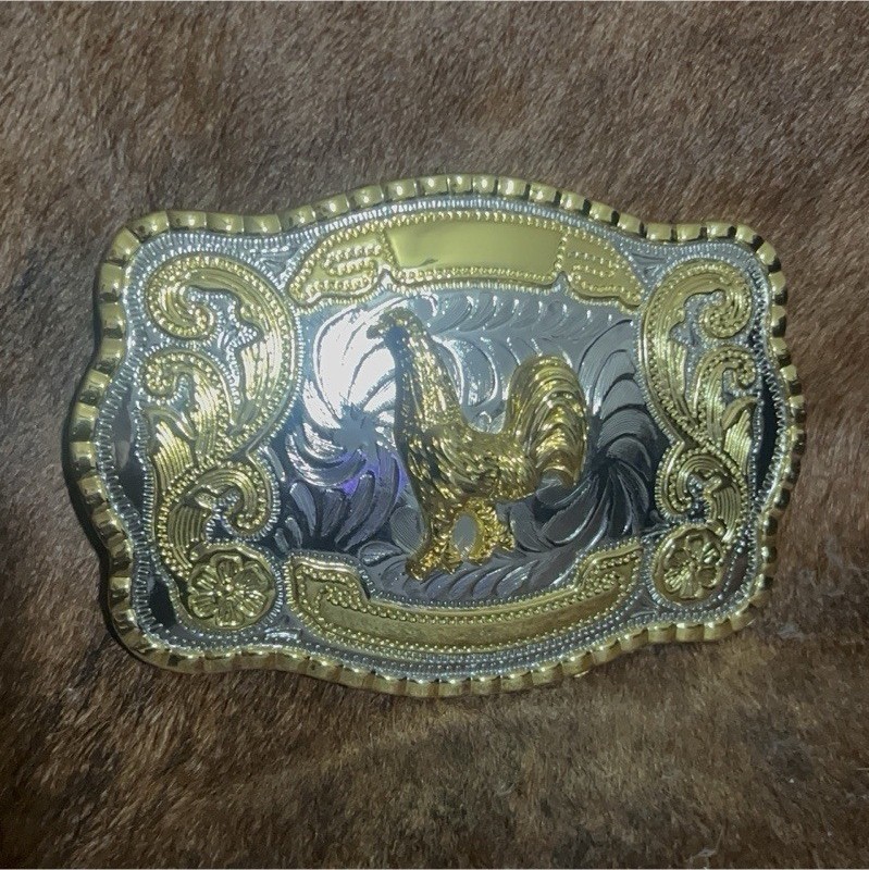 Western Horse Floral Rectangular Belt Buckle Silver/Gold Tone Metal 1.5in