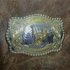 Western Horse Floral Rectangular Belt Buckle Silver/Gold Tone Metal 1.5in