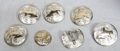 RODEO 10K GOLD ON STERLING SILVER BRONCO STUDS & BUCKLE MOUNTINGS FOR BELT
